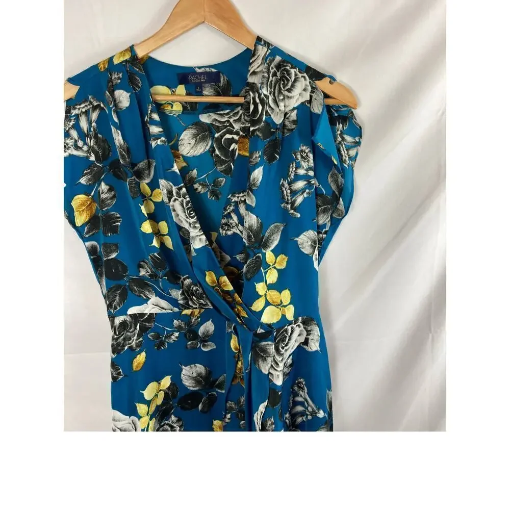 NWT RACHEL Rachel Roy Teal Blue Pierfce Floral Surplus Dress Size 8 - Picture 5 of 10